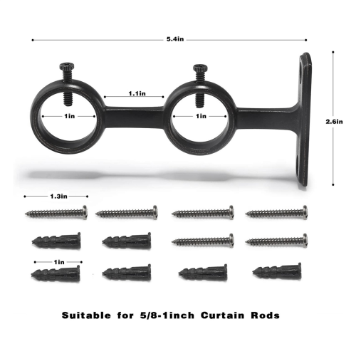 Curtain Rod Bracket, 6Pcs Double Curtain Rod Holder 1