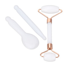 Face Relaxing Jadestone Roller Gua Sha Werkzeuge Doppelkopf Manuelle Massage Gesichts entspannen Massage Werkzeug Set Weiß