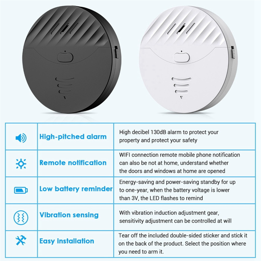 Tuya Smart Wifi Alarm Door And Window Vibration Sensor(White) 4712751220274