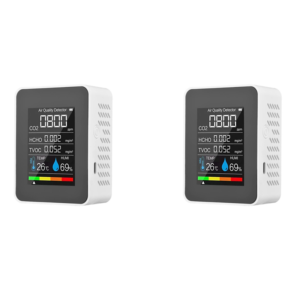 5 In 1 Air Quality Monitor, Usb Rechargeable Co2 Detector White 4712751220595