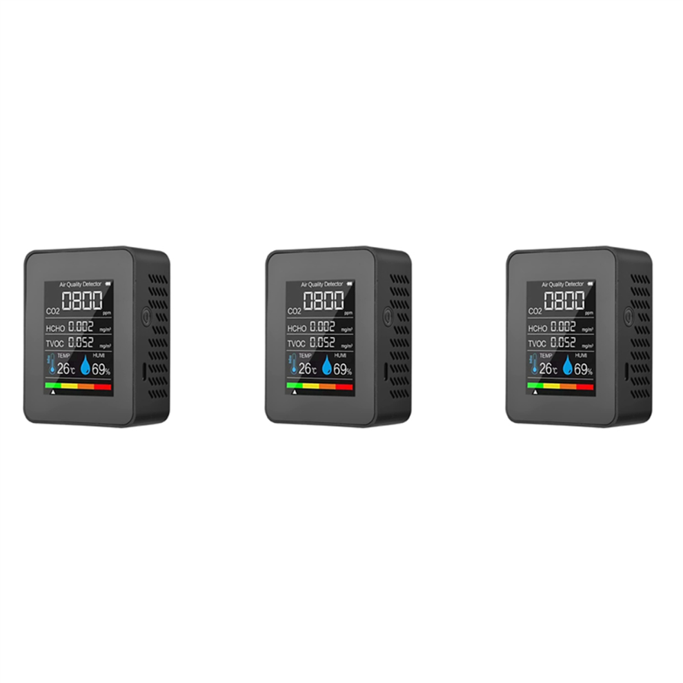 5 In 1 Air Quality Monitor, Usb Rechargeable Co2 Detector Black 4712751220564