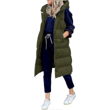 (X-Large, Armygreen) Womens Long Puffer Vest Full-zip Hooded Sleeveless Down Jacket Coats With Pockets