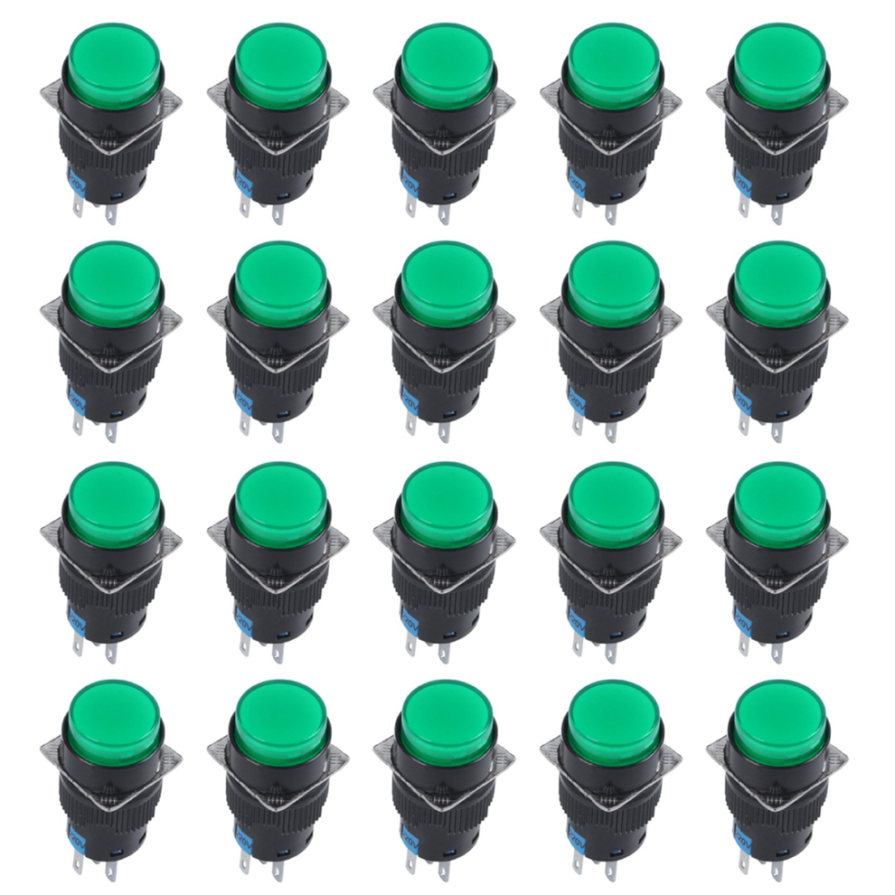 Ac 250V 5A Spdt 1No 1Nc Green Push Button Switch W 220V Led Lamp 4712751251599
