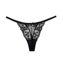 (M, black) French Lace Embroidery Sexy Thong Elastic Low Waist Sexy Perspective T Pants Female