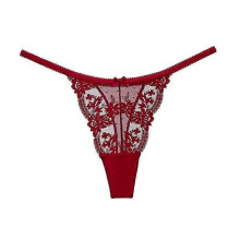 (S, red) French Lace Embroidery Sexy Thong Elastic Low Waist Sexy Perspective T Pants Female