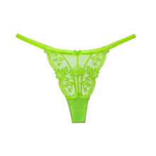 (XL, fluorescent green) French Lace Embroidery Sexy Thong Elastic Low Waist Sexy Perspective T Pants Female