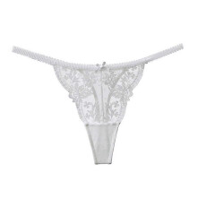 (L, white) French Lace Embroidery Sexy Thong Elastic Low Waist Sexy Perspective T Pants Female
