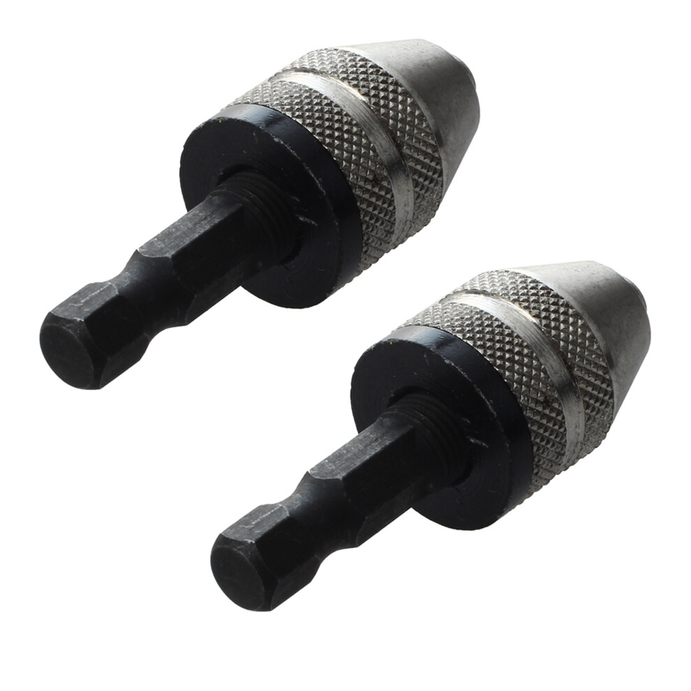 2X Silver+Black 6Mm Keyless Drill Bit Chuck Adapter Hex Shank 4712751274161