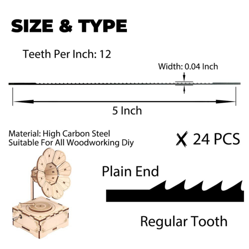 Scroll Saw Blades Plain End 5 Inch 24PCS 12 TPI Regular Tooth 2
