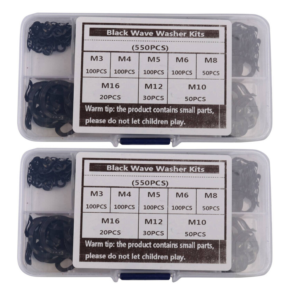 Black Steel Ring Washers 65Mn Kits-M3 M5 M6 M8 M10 M12 M16 550 Pcs 4713001682002