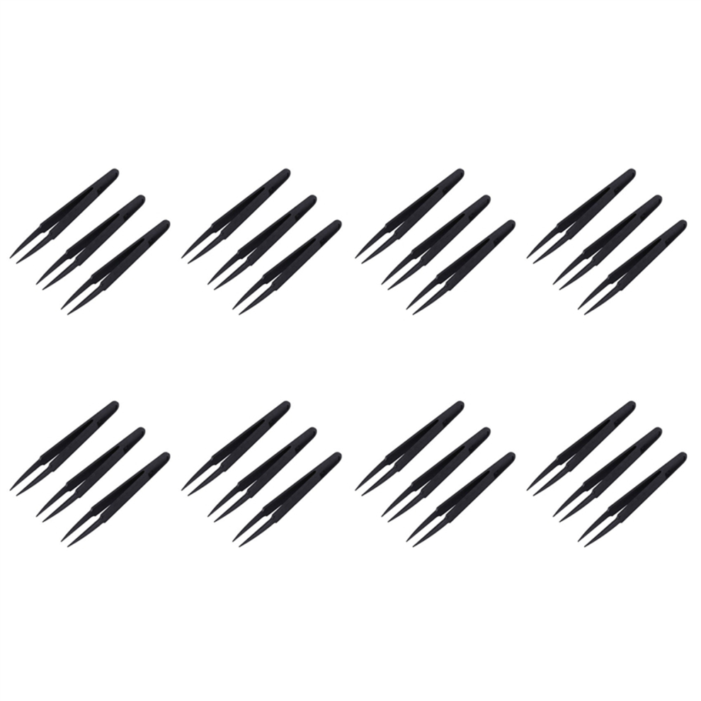 Black 3 Pcs Plastic Electronic Pointy Tip Anti-Static Tweezers