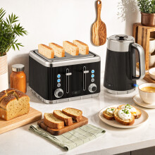 (Black) HOMCOM 1.7L 3000W Rapid Boil Kettle and 4 Slice Toaster Set Crumb Tray