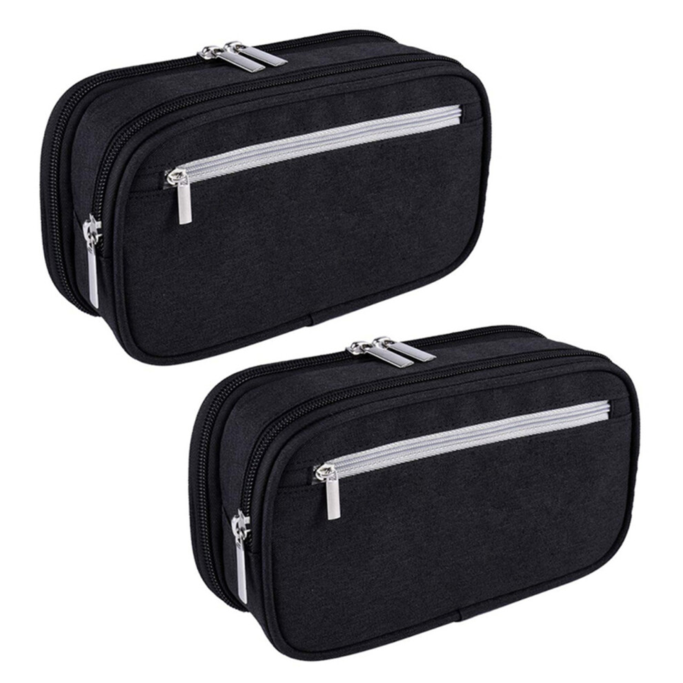 Large Capacity Pencil Cases Cosmetic with Multi Compartments, Black