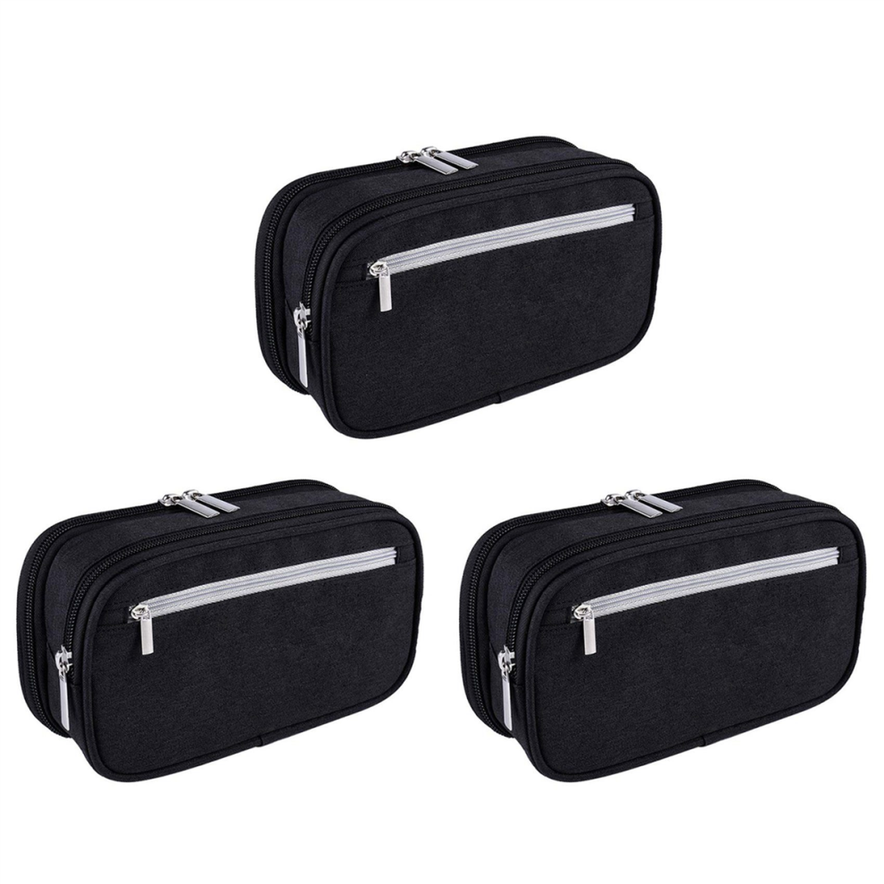 Large Capacity Pencil Cases Cosmetic with Multi Compartments, Black