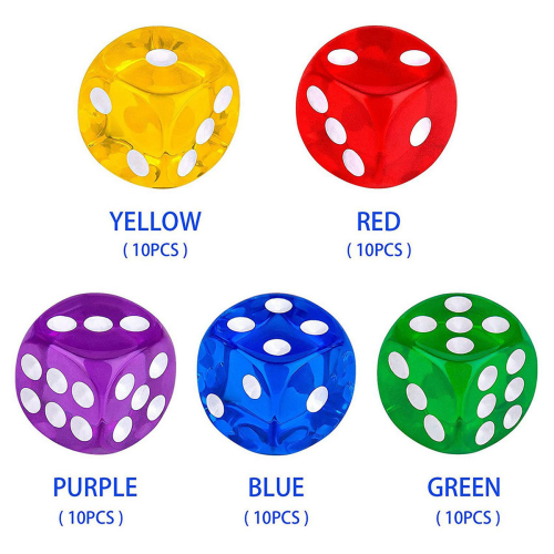 50Pack 14MM Translucent&Solid 6-Sided Dice for ,Activity 2
