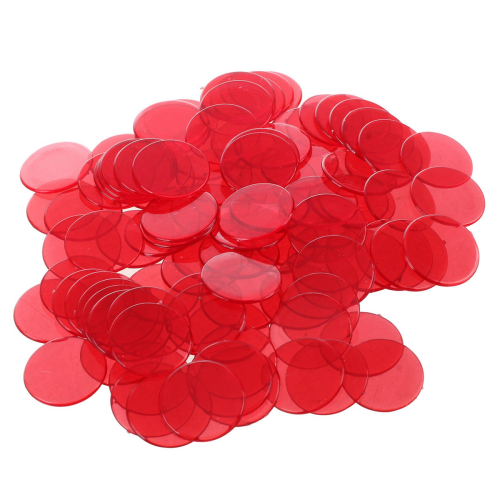 100pcs Clear Red Plastic Bingo Chips 1.9cm 1