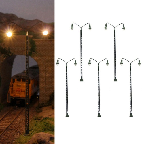 5Pcs Model Railway Lamp Lattice Mast Light HO 1:87 Scale LED Light 1