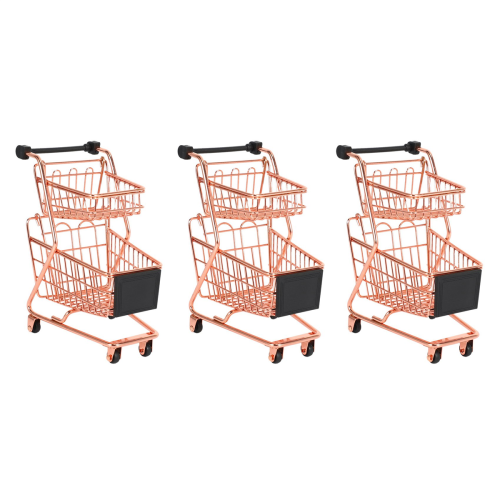 Mini Double Layers Shopping Cart Model Wrought Rose Gold