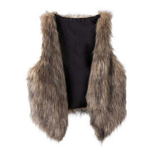 (2XL, brown) Faux Leather Faux Fur Fluffy Sleeveless Cardigan V Neck Thick Open Stitch Casual Short Waistcoat Outerwear