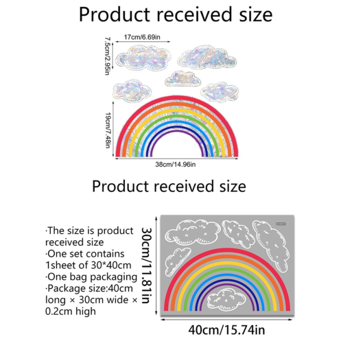 Rainbow Cloud Window Clings, Watercolor Prism Suncatchers Stickers 2
