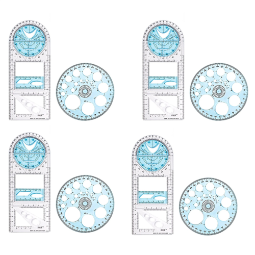 2 Pcs Multifunctional Geometric Ruler Plastic Circle Drawing Tool