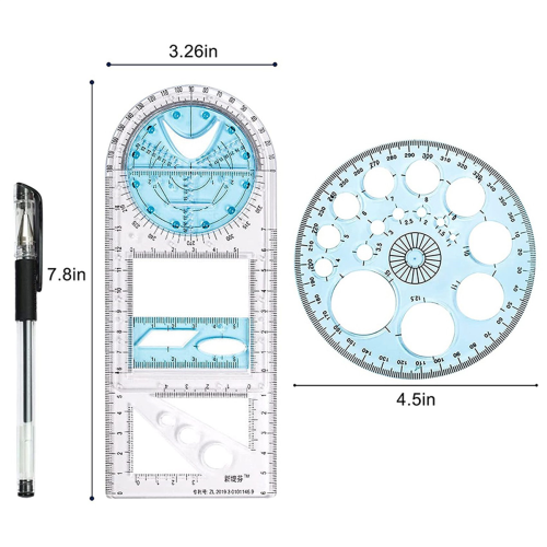 2 Pcs Multifunctional Geometric Ruler Plastic Circle Drawing Tool 1