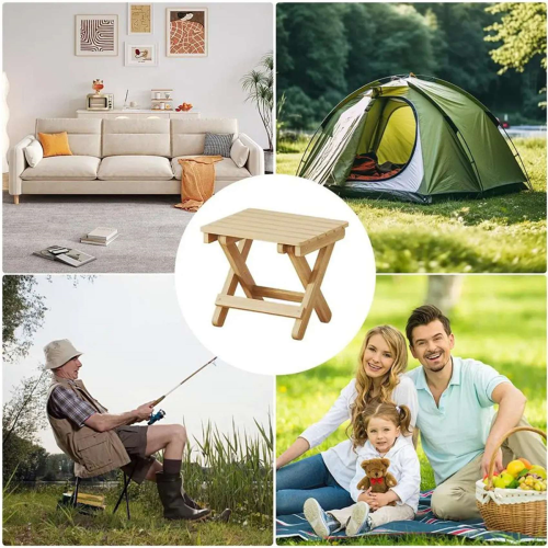 Small Folding Stool Portable Wooden Stool Chair 28x26x22cm 2