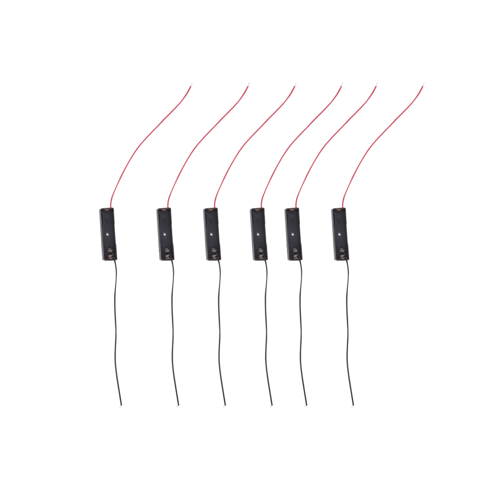 6Pcs Wired Connector 1.5V Aaa Battery Holder Plastic Case Black 4713043603225