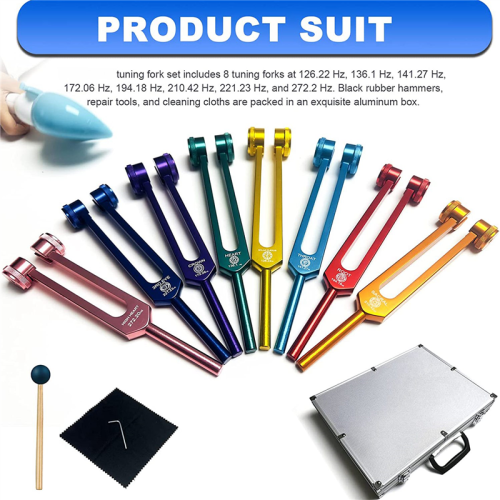 Chakra Tuning Fork Set for Healing, Sound Therapy, with Gavel, Etc 1