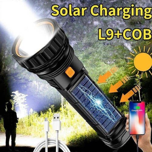 Solar Rechargeable Flashlight Built-In Battery with Cob Side Tactical Outdoor Camping Flashlight 1