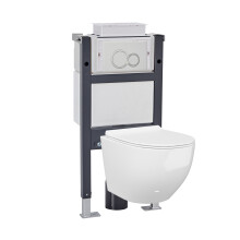 Nes Home White Modern Round WH Toilet Concealed Frame & Round Button Flush Plate