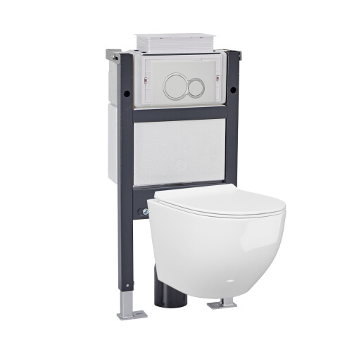 NES Home Nes Home White Modern Round WH Toilet Concealed Frame & Round Button Flush Plate