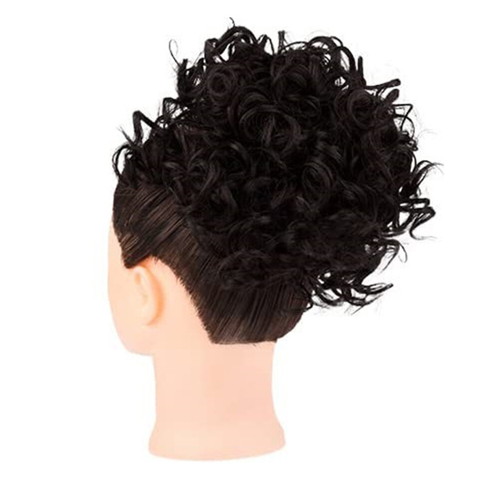 Women's Curly Bun Wig 6-inch High Temp Fiber 1B#