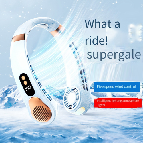 Portable Mini Hanging Neck Fan Air Cooler USB Rechargeable Blue 1