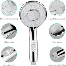 Shower Head, Universal High Pressure Shower Head, 5 Water Saving Modes and Hand Shower Switch Button Shower Head for Bath and Spa-Stainless Steel