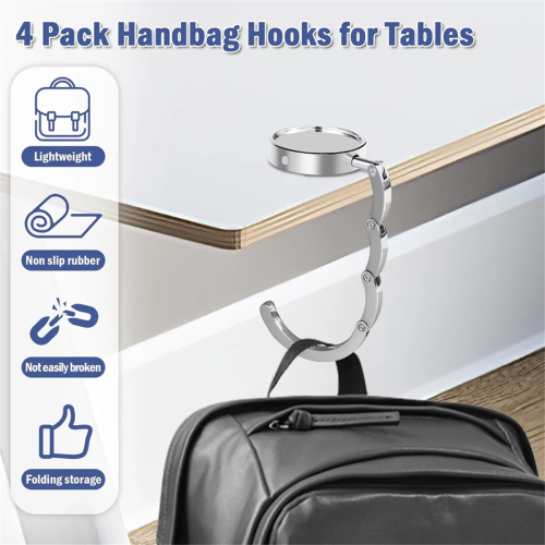 8pcs Folding Bag Hanger Rack Portable Alloy Handbag Table Hook 2