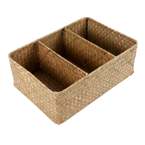 3-Section Wicker Baskets for Shelves, Seagrass Storage Baskets Large 1