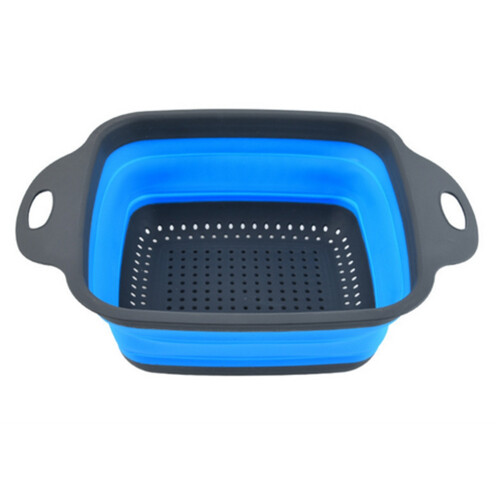 Silicone Folding Drain Fruit Vegetable Washing Basket Small Blue