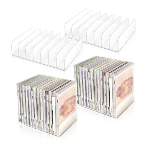 4 Pcs Clear Acrylic CD Holder with Tackable CD DVD Display Rack 2