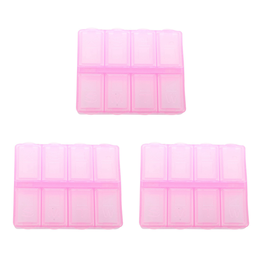 Pink Plastic Rectangle 8 Compartments Medicine Pill Box