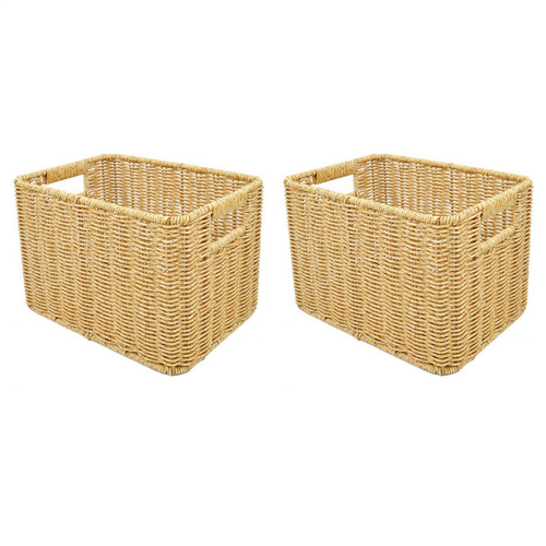 Storage Basket Hand-Woven Rattan Wicker Basket Organizing Box L