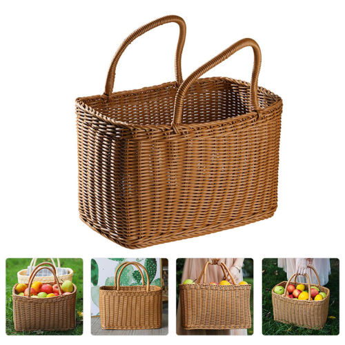Basket Woven Wicker Baskets Picnic Handle Storage Rattan Market 1