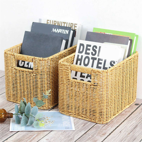 Storage Basket Hand-Woven Rattan Wicker Basket Organizing Box L 1