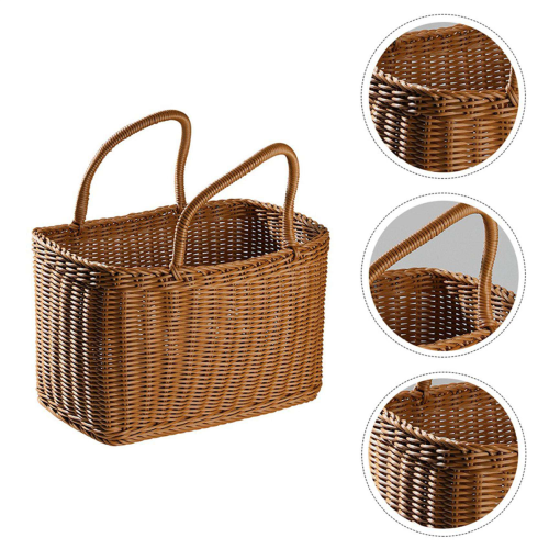 Basket Woven Wicker Baskets Picnic Handle Storage Rattan Market 2