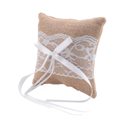 Vintage Rustic Wedding Ring Pillow 6 inch x 6 inch 1