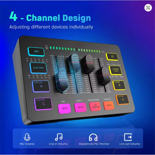 Gaming Audio Mixer,Streaming 4-Channel RGB Mixer 1