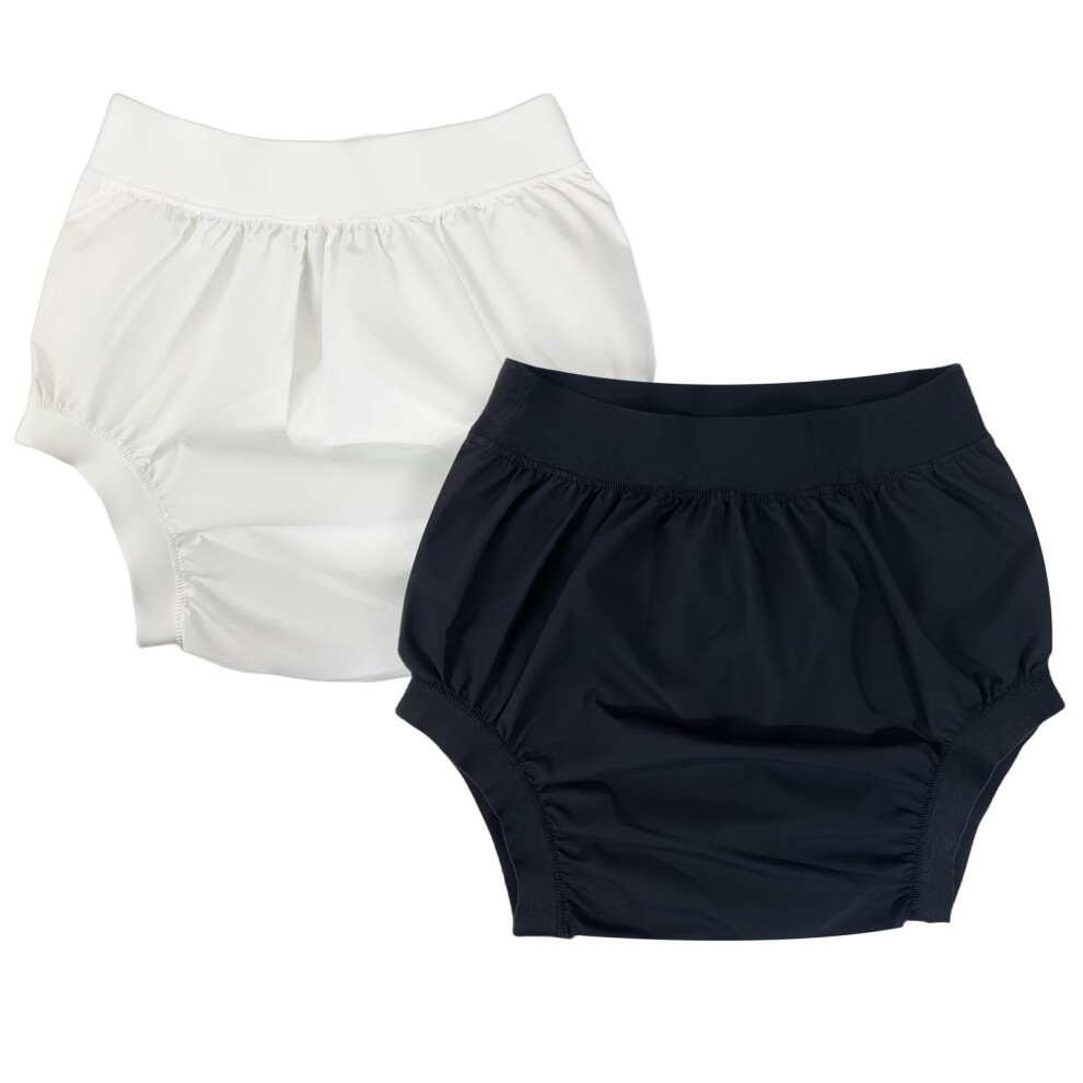 Aqx Copripannolino In Tessuto Per Adulti, Biancheria Intima Impermeabile Riutilizzabile Per Incontinenza, Pantaloni In Plastica A Vita Alta A Tenuta Stagna, Bianco Nero-2 Pezzi, Large-image