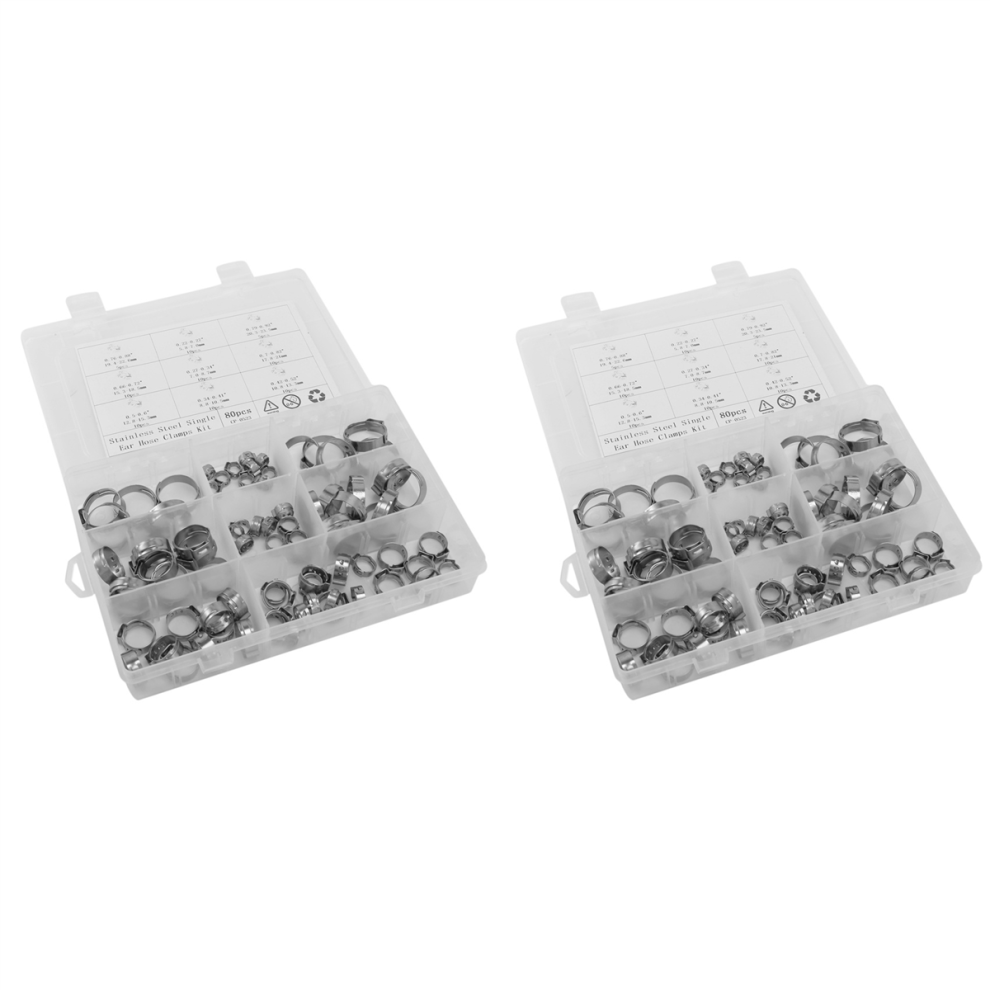Stainless Steel Single Ear Hose Clamp, 80Pcs 6-23.6Mm Crimp Hose 4711191719744