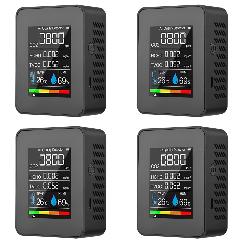 5 In 1 Air Quality Monitor, Usb Rechargeable Co2 Detector Black 4711191776938