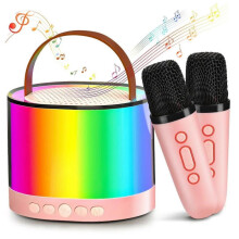 Mini Karaoke Machine, Dual Wireless Microphones, Colorful Led Lights And Bluetooth, Portable Karaoke Machine for Birthday Party Gifts, Pink